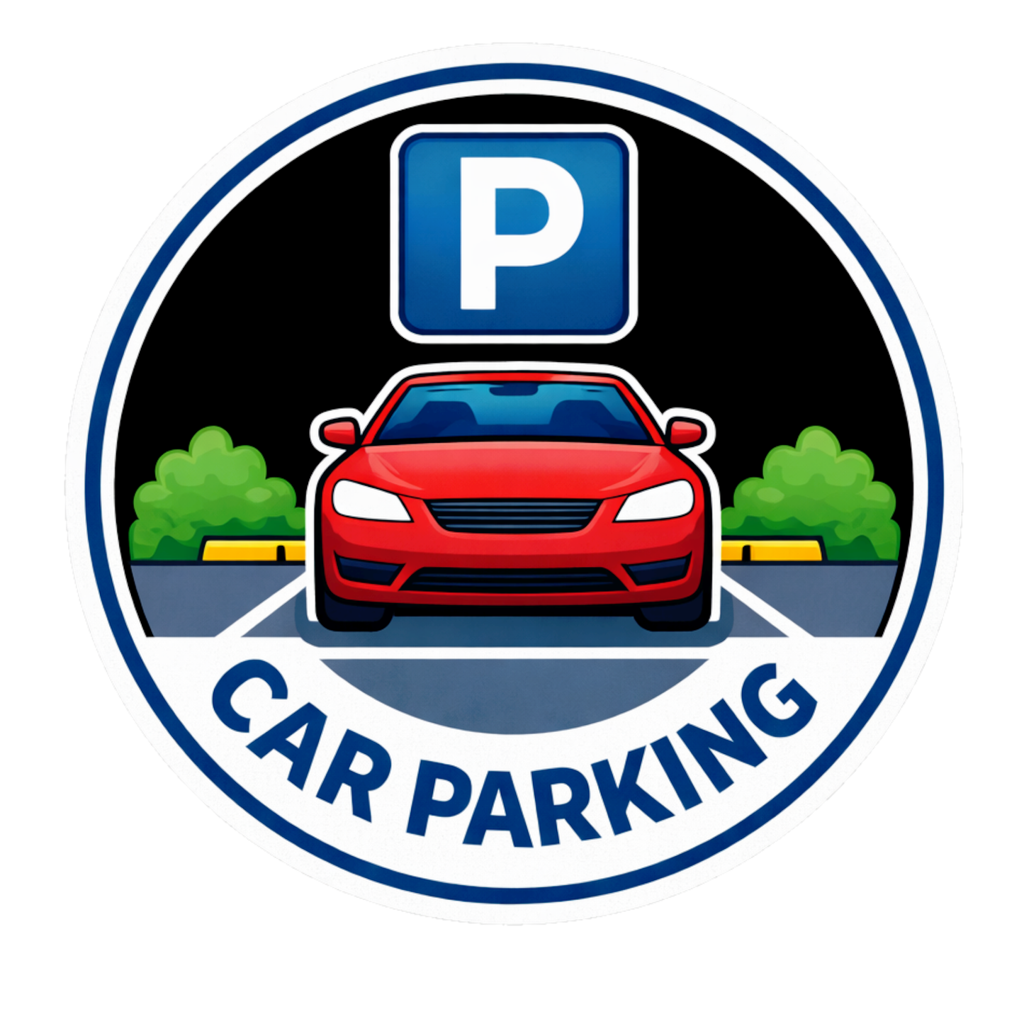 Smeeps Car Parking Sticker – 15.49 × 15.24 cm (6.1 × 6 Inch) Premium Vinyl Decal | Round Car Parking Sign with “P” Symbol & Car Illustration | Waterproof UV Resistant Wash Proof | Pack of 1