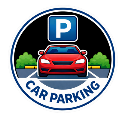 Smeeps Car Parking Sticker – 15.49 × 15.24 cm (6.1 × 6 Inch) Premium Vinyl Decal | Round Car Parking Sign with “P” Symbol & Car Illustration | Waterproof UV Resistant Wash Proof | Pack of 1