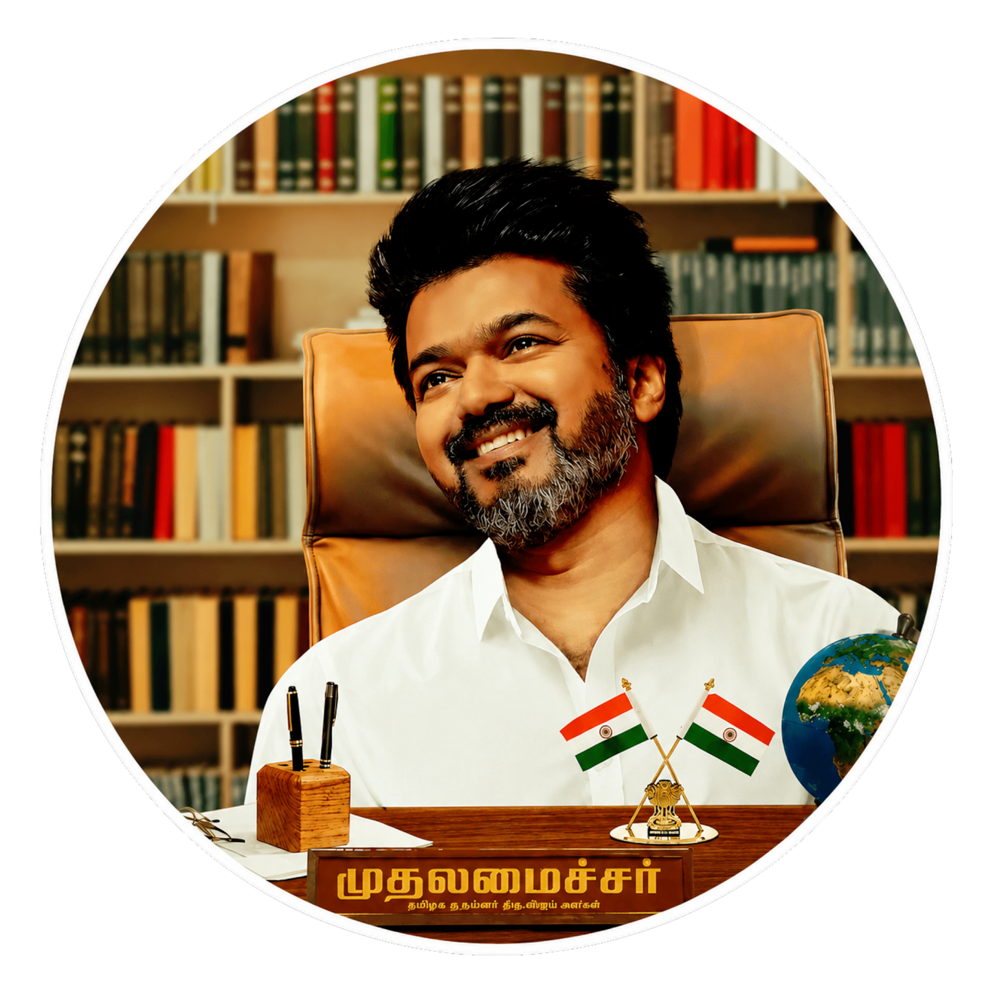 Thalapathy Vijay Round Bike Sticker – 10.16 × 10.16 cm (4 × 4 Inch) Waterproof UV Resistant Vinyl Bike Decal for Bike Mudguard, Car, Helmet & Laptop | Premium Round Sticker Pack of 1