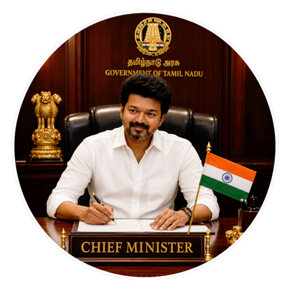 Thalapathy Vijay Chief Minister Office Round Sticker – 10.16 × 10.16 cm (4 × 4 Inch) Waterproof UV Resistant Vinyl Car & Bike Sticker for Car, Helmet, Laptop & Rear Glass | Premium Fan Art Decal Pack of 1