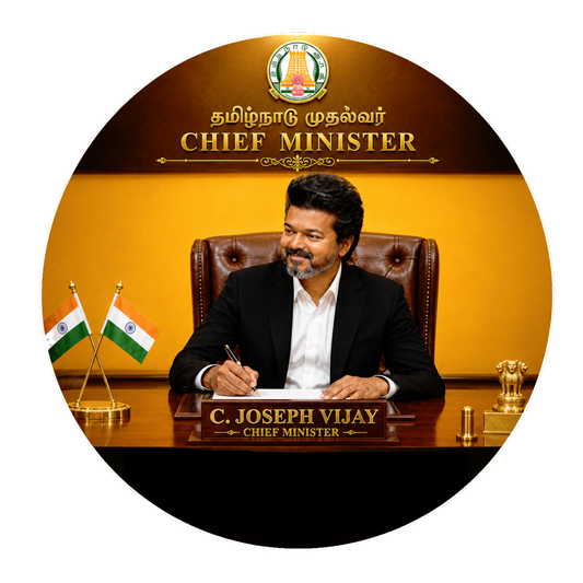 Thalapathy Vijay Chief Minister Premium Round Sticker – 10.16 × 10.16 cm (4 × 4 Inch) Waterproof UV Resistant Vinyl Car & Bike Sticker for Car, Helmet, Laptop & Rear Glass | Premium Political Fan Art Decal Pack of 1