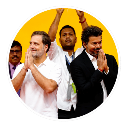 Thalapathy Vijay & Rahul Gandhi Round Sticker – 10.16 × 10.16 cm (4 × 4 Inch) Waterproof UV Resistant Vinyl Car & Bike Sticker for Car, Helmet, Laptop & Rear Glass | Premium Political Fan Art Decal Pack of 1