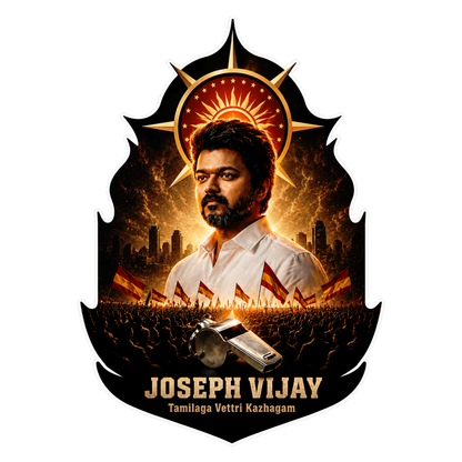 Thalapathy Vijay “Joseph Vijay” Die-Cut Sticker – 11.43 × 8.12 cm (4.5 × 3.2 Inch) Waterproof UV Resistant Vinyl Car & Bike Sticker for Car, Helmet, Laptop & Rear Glass | Premium Tamilaga Vettri Kazhagam Fan Art Decal Pack of 1