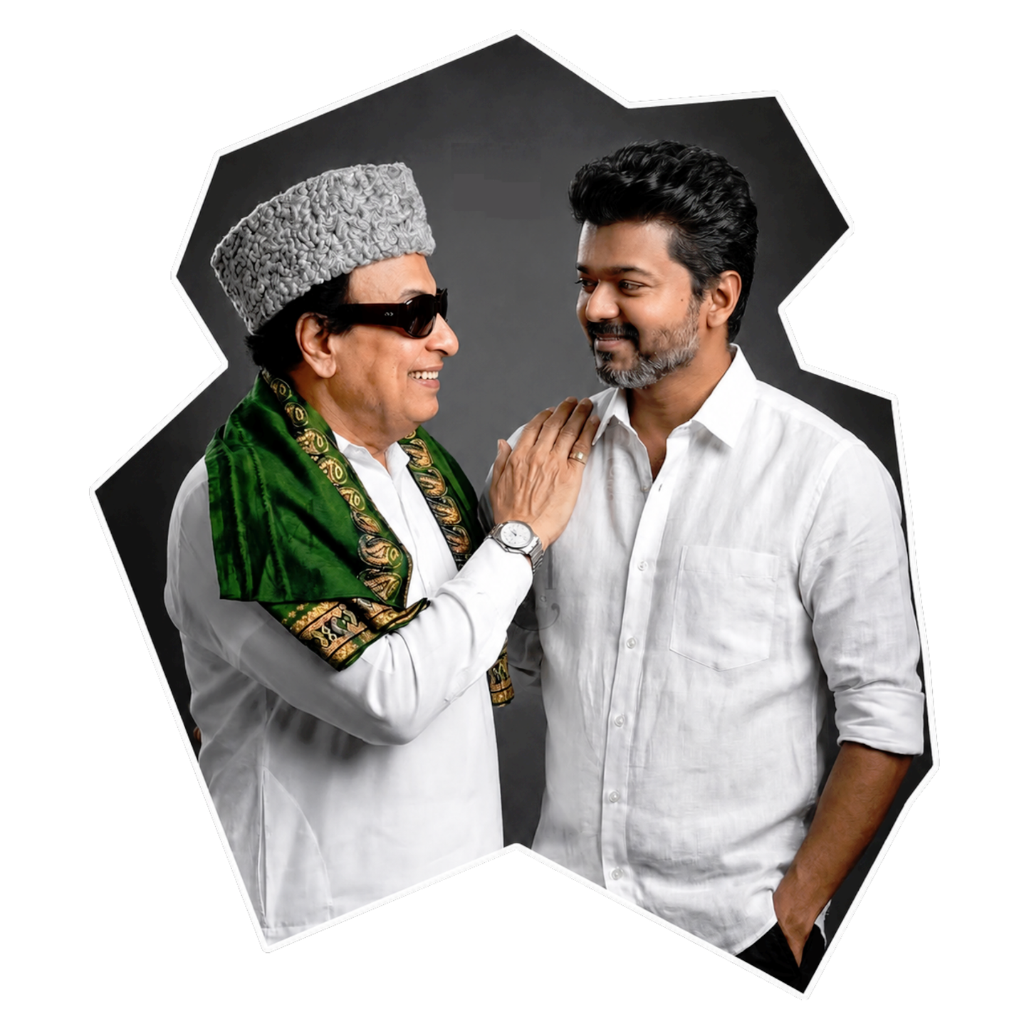 Thalapathy Vijay & Kalaignar Inspired Die-Cut Sticker – 10.67 × 9.15 cm (4.2 × 3.6 Inch) Waterproof UV Resistant Vinyl Car & Bike Sticker for Car, Helmet, Laptop & Rear Glass | Premium Tamil Political Fan Art Decal Pack of 1