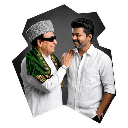 Thalapathy Vijay & Kalaignar Inspired Die-Cut Sticker – 10.67 × 9.15 cm (4.2 × 3.6 Inch) Waterproof UV Resistant Vinyl Car & Bike Sticker for Car, Helmet, Laptop & Rear Glass | Premium Tamil Political Fan Art Decal Pack of 1