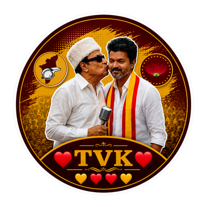 Thalapathy Vijay TVK Round Sticker – 10.16 × 10.16 cm (4 × 4 Inch) Waterproof UV Resistant Vinyl Car & Bike Sticker for Car, Helmet, Laptop & Rear Glass | Premium Tamil Political Fan Art Decal Pack of 1