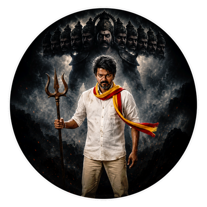 Thalapathy Vijay  Warrior Round Sticker – 10.16 × 10.16 cm (4 × 4 Inch) Waterproof UV Resistant Vinyl Car & Bike Sticker for Car, Helmet, Laptop & Rear Glass | Premium Cinematic Fan Art Decal Pack of 1