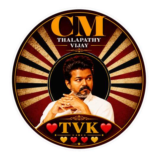 Thalapathy Vijay “CM TVK” Round Sticker – 10.16 × 10.16 cm (4 × 4 Inch) Waterproof UV Resistant Vinyl Car & Bike Sticker for Car, Helmet, Laptop & Rear Glass | Premium Tamil Political Fan Art Decal Pack of 1