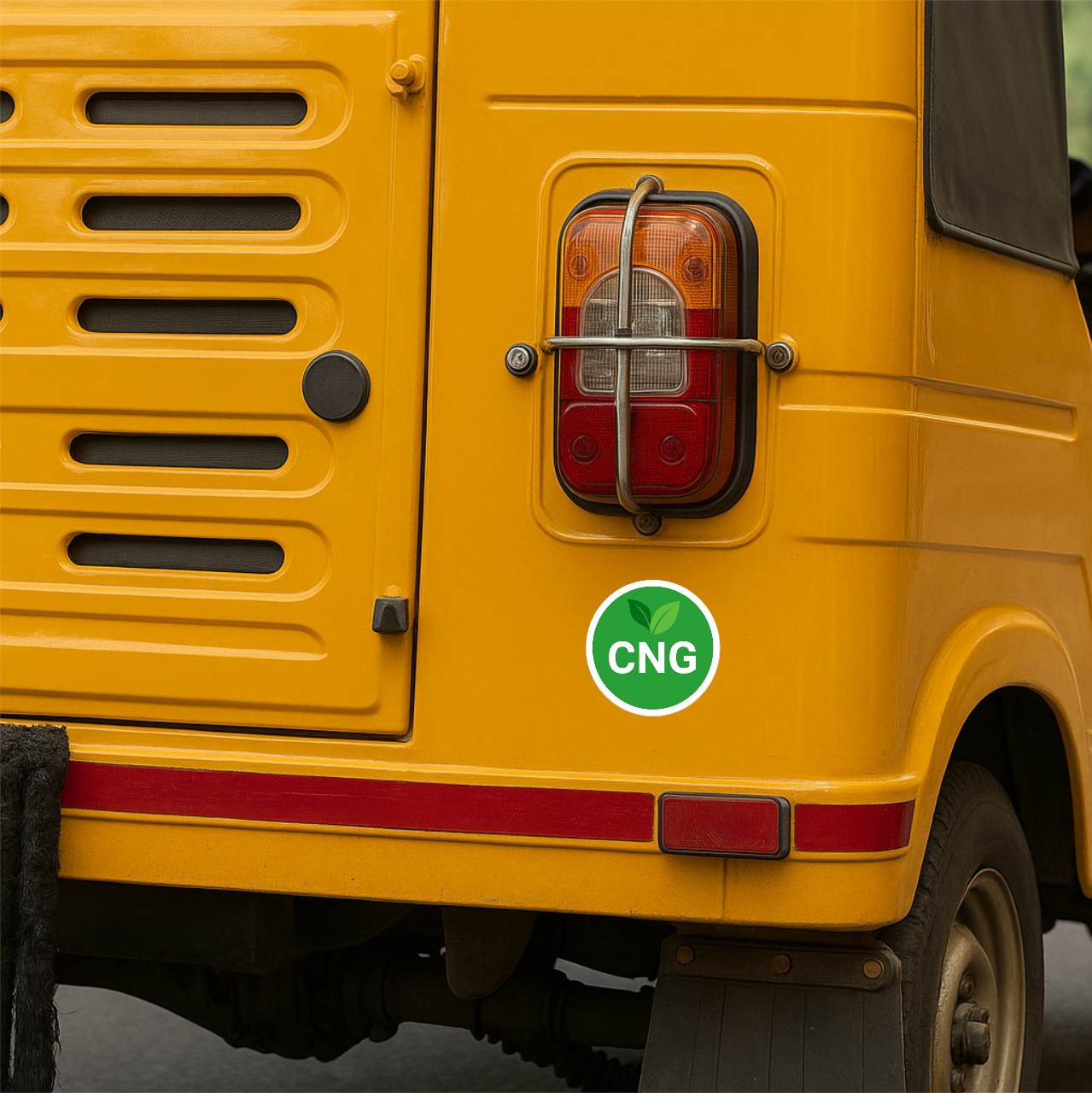 Smeeps CNG Leaf Round Sticker – 10.16 x 10.16 cm Eco Green Circle Car & Bike Vinyl Decal | Waterproof | Clear CNG Fuel Identification