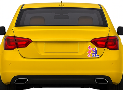 Smeeps Romantic Proposal Couple Silhouette Sticker – 10.16 × 9.40 cm (4 × 3.7 Inch) Premium Vinyl Decal | Heart Proposal Design | Waterproof UV Resistant Wash Proof