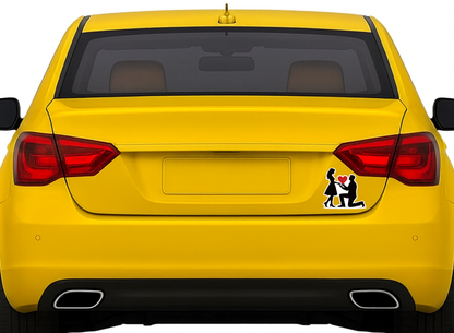 Smeeps Romantic Proposal Silhouette Sticker – 10.16 × 9.40 cm (4 × 3.7 Inch) Premium Vinyl Decal | Kneeling Proposal Heart Design | Waterproof UV Resistant Wash Proof | Pack of 1
