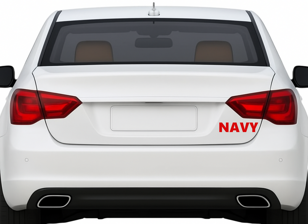 Smeeps NAVY Text Sticker – 12.4 x 3 cm Car & Bike Vinyl Decal | Bold Red Lettering | Waterproof & Durable Military-Themed Sticker