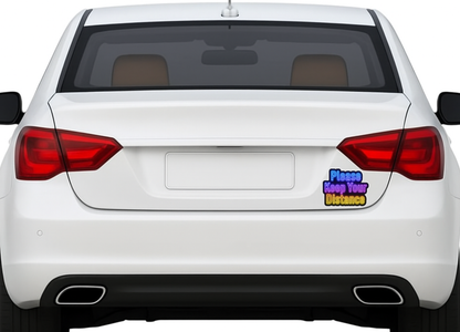 Smeeps “Please Keep Your Distance” Car Sticker – 12.2 x 10.16 cm Neon Glow Vinyl Decal | Waterproof & UV Resistant | Safety Alert Sticker for Car Rear Bumper & Backdoor