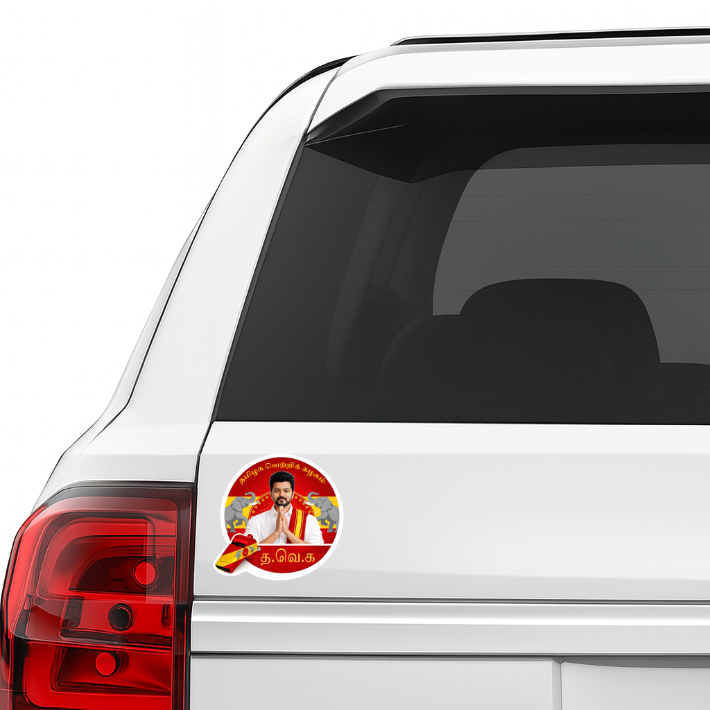 Smeeps Vijay TVK Circular Car Sticker – 10.42 × 10.42 cm (4.1 × 4.1 Inch) Premium Vinyl Decal | Tamilaga Vettri Kazhagam Theme | Waterproof UV Resistant Wash Proof | Pack of 1