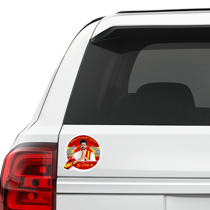 Smeeps Vijay TVK Circular Car Sticker – 10.42 × 10.42 cm (4.1 × 4.1 Inch) Premium Vinyl Decal | Tamilaga Vettri Kazhagam Theme | Waterproof UV Resistant Wash Proof | Pack of 1