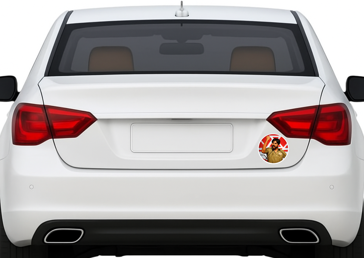 Smeeps Pawan Kalyan Sticker – 10.16 cm Round Car & Bike Vinyl Decal | Powerful Political Leader Design | Waterproof & UV Resistant