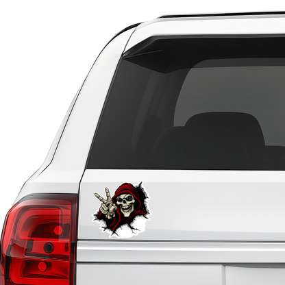Smeeps Skull Rider Sticker – Premium Vinyl Decal | Red Hood Grim Reaper Peace Sign Design | Waterproof UV Resistant Wash Proof | Pack of 1
