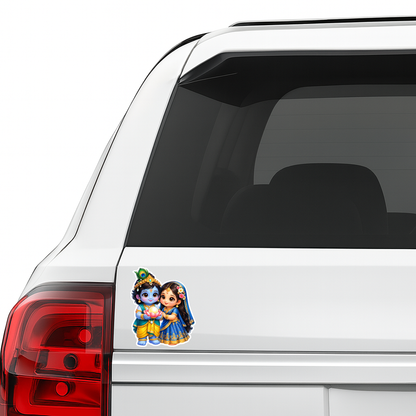 Smeeps Cute Radha Krishna Vinyl Sticker – 14 × 11.43 cm (5.5 × 4.5 Inch) Waterproof Krishna Devotional Sticker | UV Resistant Cartoon Radha Krishna Decal for Car, Bike, Laptop & Wall | Pack of 1