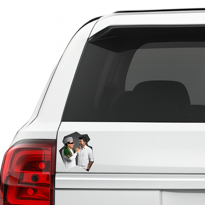 Thalapathy Vijay & Kalaignar Inspired Die-Cut Sticker – 10.67 × 9.15 cm (4.2 × 3.6 Inch) Waterproof UV Resistant Vinyl Car & Bike Sticker for Car, Helmet, Laptop & Rear Glass | Premium Tamil Political Fan Art Decal Pack of 1