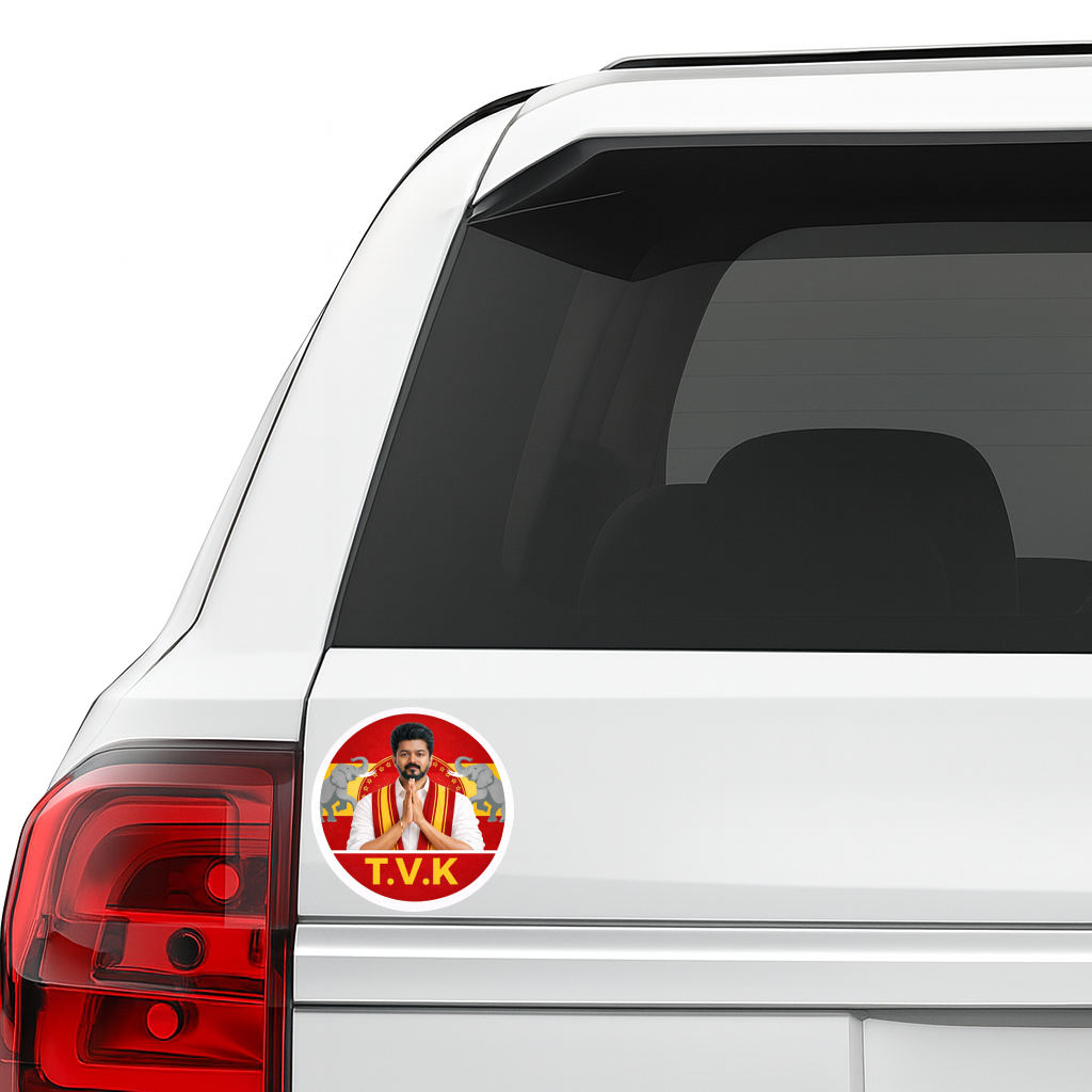 Smeeps Vijay TVK Circular Car Sticker – 10.16 × 10.16 cm (4 × 4 Inch) Premium Vinyl Decal | Thamizaga Vettri Kazhagam T.V.K Design | Waterproof UV Resistant Wash Proof | Pack of 1