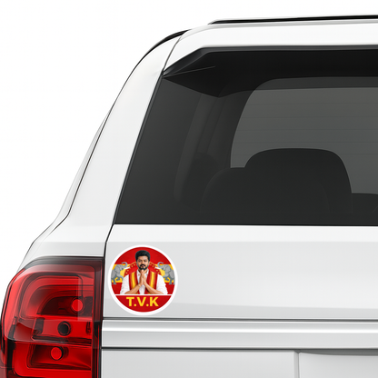 Smeeps Vijay TVK Circular Car Sticker – 10.16 × 10.16 cm (4 × 4 Inch) Premium Vinyl Decal | Thamizaga Vettri Kazhagam T.V.K Design | Waterproof UV Resistant Wash Proof | Pack of 1
