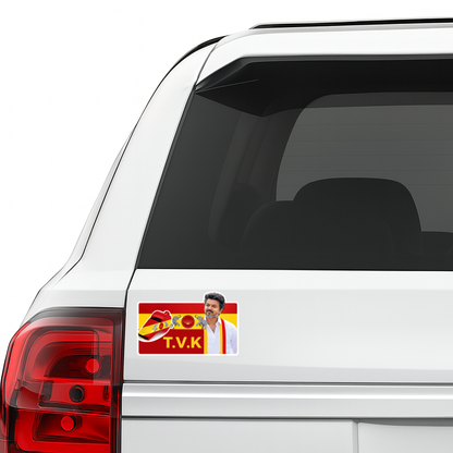 Smeeps Vijay TVK Rectangular Car Sticker – 11.94 × 7.62 cm (4.7 × 3 Inch) Premium Vinyl Decal | Thamizaga Vettri Kazhagam T.V.K Design | Waterproof UV Resistant Wash Proof | Pack of 1
