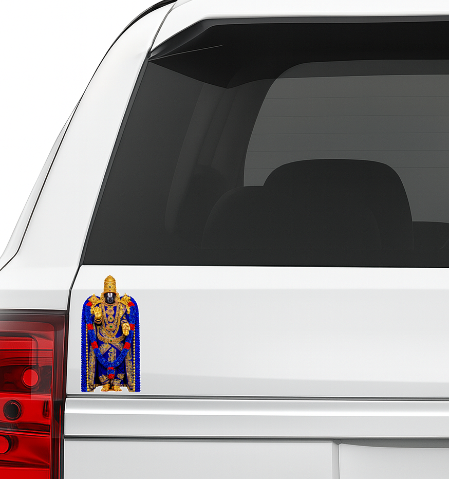 Smeeps Lord Venkateswara Tirupati Balaji Sticker – 12.7 × 6.60 cm (5 × 2.6 Inch) Hindu Religious Vinyl Decal for Car & Bike | Waterproof UV Resistant Devotional Sticker