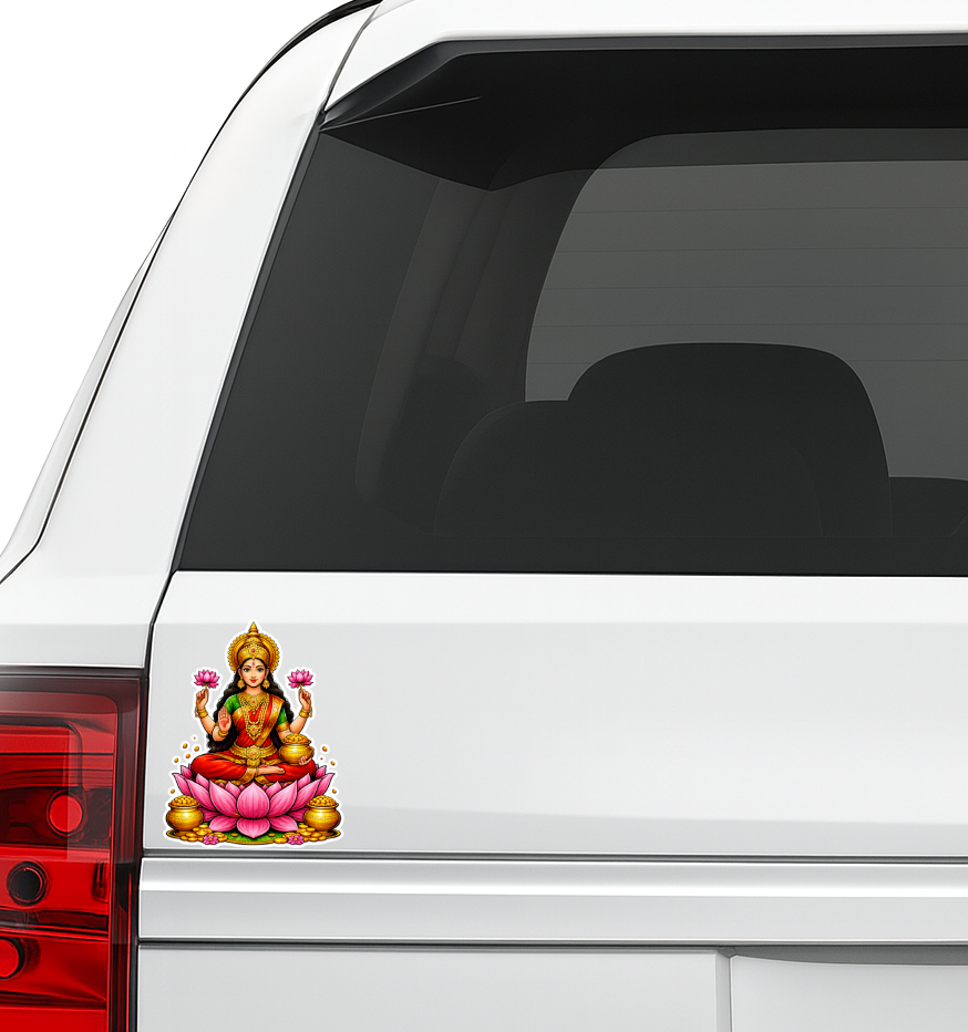 Smeeps Goddess Lakshmi Wealth Sticker – 11.43 × 8.89 cm (4.5 × 3.5 Inch) Feng Shui Prosperity Vinyl Decal for Car & Bike | Waterproof UV Resistant Religious Sticker