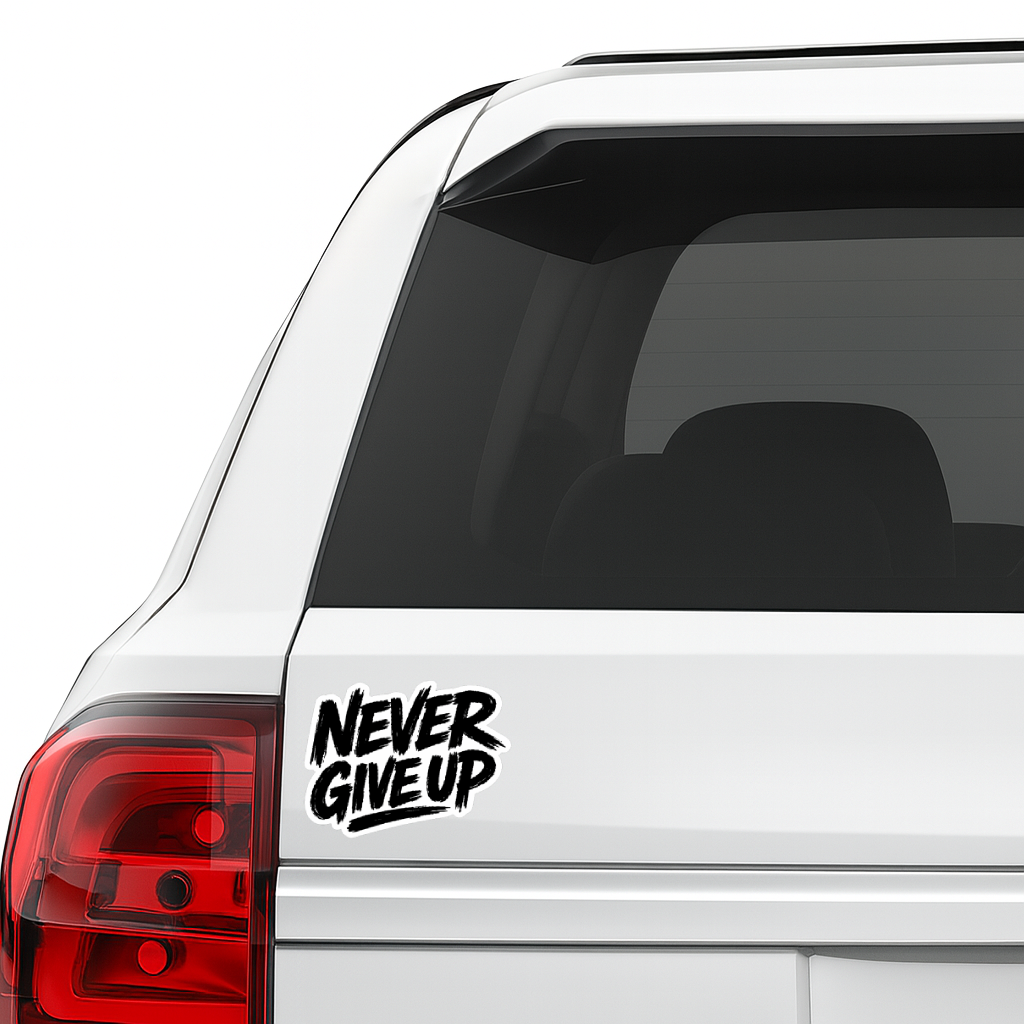 Smeeps Never Give Up Motivational Vinyl Sticker – 10.16 × 7.62 cm (4 × 3 Inch) Waterproof Inspirational Quote Sticker for Car, Bike, Laptop & Helmet | UV Resistant | Wash Proof | Pack of 1
