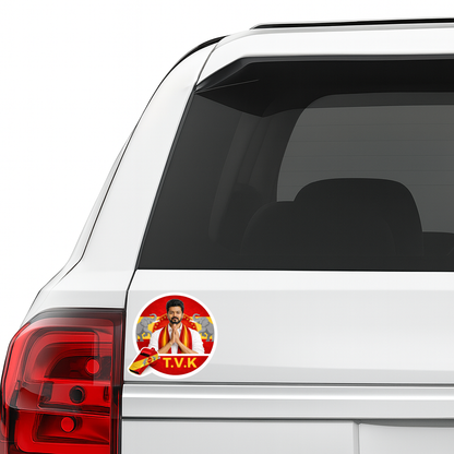 Smeeps Vijay TVK Circular Car Sticker – 10.42 × 10.42 cm (4.1 × 4.1 Inch) Premium Vinyl Decal | T.V.K Logo Design | Waterproof UV Resistant Wash Proof | Pack of 1