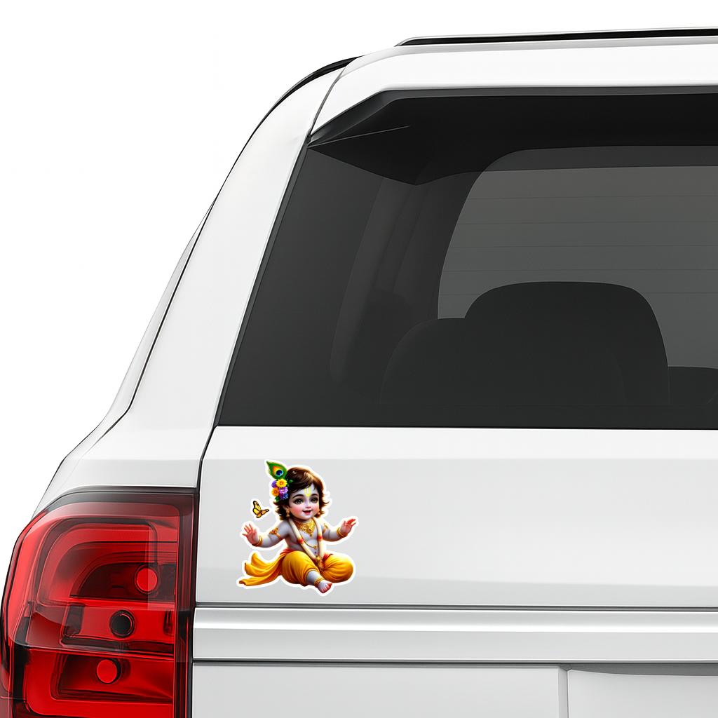 Smeeps Baby Krishna Vinyl Sticker – 11.43 × 10.16 cm (4.5 × 4 Inch) Waterproof Krishna Car Sticker | UV Resistant Bal Krishna Decal for Car, Bike, Laptop & Wall | Pack of 1