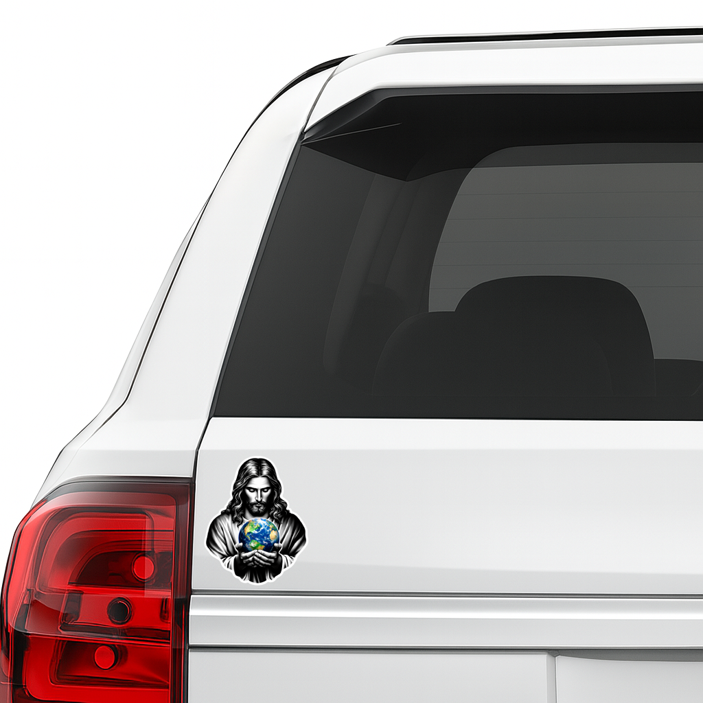 Smeeps Jesus Christ Sticker – 8.89 × 11.43 cm (3.5 × 4.5 Inch) Premium Vinyl Decal | Jesus Holding Earth Design | Waterproof UV Resistant Wash Proof | Pack of 1
