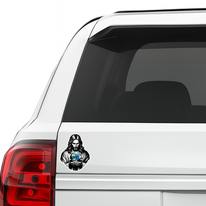 Smeeps Jesus Christ Sticker – 8.89 × 11.43 cm (3.5 × 4.5 Inch) Premium Vinyl Decal | Jesus Holding Earth Design | Waterproof UV Resistant Wash Proof | Pack of 1