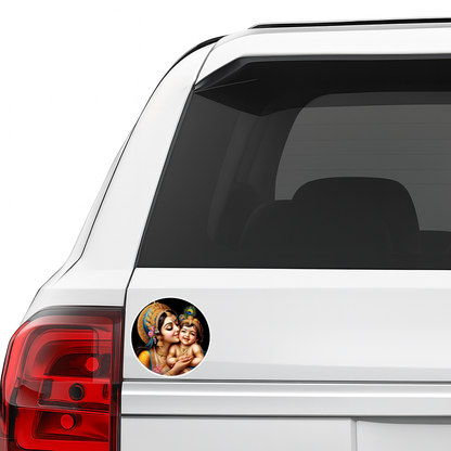 Smeeps Yashoda Krishna Vinyl Sticker – 10.16 × 10.16 cm (4 × 4 Inch) Premium Waterproof Devotional Round Decal | Mother Yashoda with Baby Krishna Design | UV Resistant Wash Proof | Pack of 1