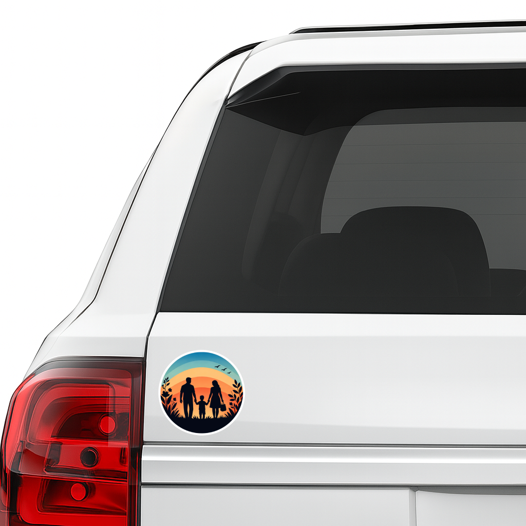 Smeeps Family Sunset Vinyl Sticker – 10.16 × 10.16 cm (4 × 4 Inch) Waterproof Family Car Sticker for Rear Windshield & Car Body | UV Resistant | Wash Proof | Pack of 1