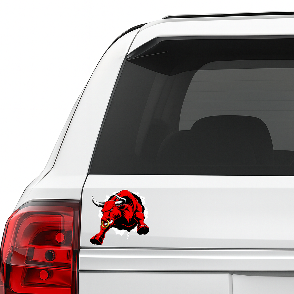 Smeeps Angry Red Bull Vinyl Sticker – 10.93 × 10.93 cm (4.3 × 4.3 Inch) Waterproof Bike & Car Sticker | Aggressive Bull Graphic Decal | UV Resistant Wash Proof | Pack of 1