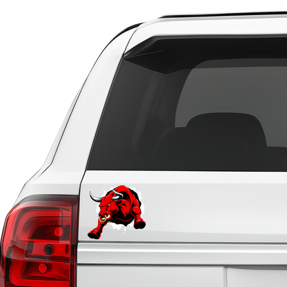 Smeeps Angry Red Bull Vinyl Sticker – 10.93 × 10.93 cm (4.3 × 4.3 Inch) Waterproof Bike & Car Sticker | Aggressive Bull Graphic Decal | UV Resistant Wash Proof | Pack of 1