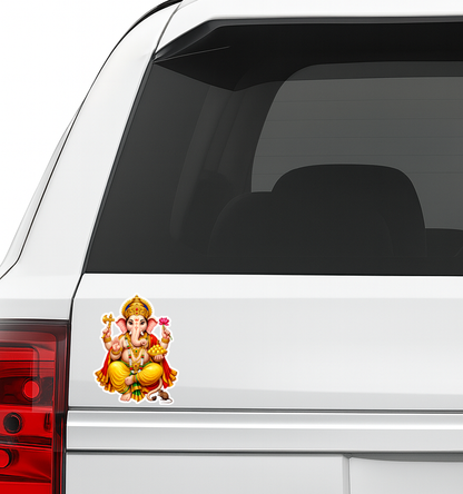 Smeeps Lord Ganesha Sticker – 11.43 × 8.89 cm (4.5 × 3.5 Inch) Hindu Religious Vinyl Decal for Car & Bike | Waterproof UV Resistant Ganpati Bappa Sticker