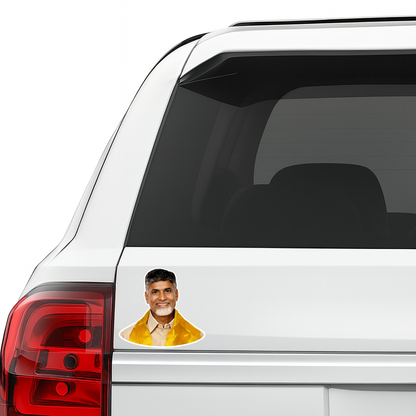 Smeeps N. Chandrababu Naidu Portrait Vinyl Sticker – 10.16 × 9.15 cm (4 × 3.6 Inch) Political Leader Die-Cut Car Sticker | Waterproof UV Resistant Wash Proof | Pack of 1