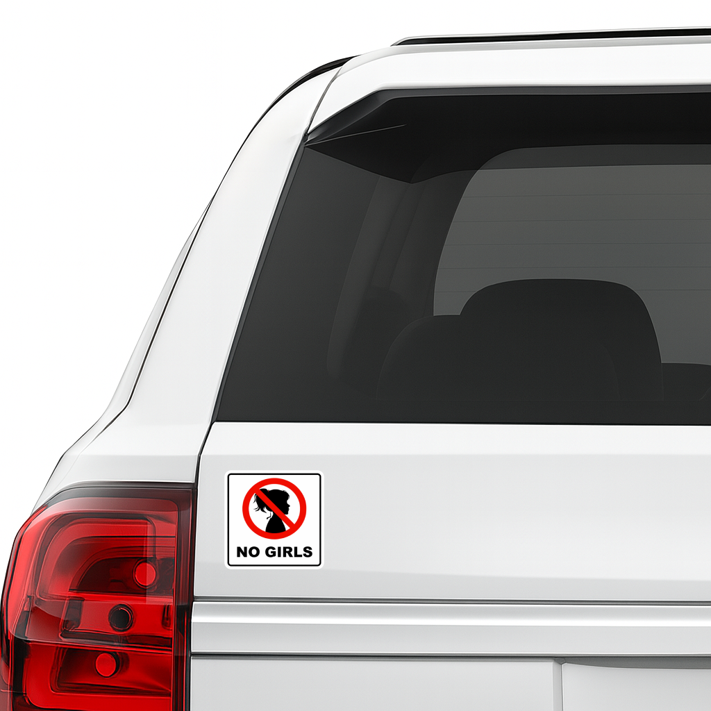 Smeeps “No Girls” Funny Warning Sticker – 10.16 × 10.16 cm (4 × 4 Inch) Waterproof Vinyl Decal for Bike, Car, Helmet & Laptop | Funny Attitude Sticker | Pack of 1