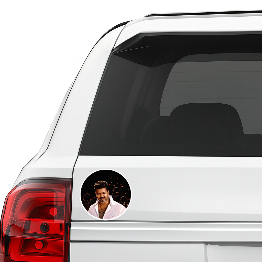 Smeeps Vijay Crowd Background Circular Car Sticker – 10.16 × 10.16 cm (4 × 4 Inch) Premium Vinyl Decal | Intense Fan Style Design | Waterproof UV Resistant Wash Proof | Pack of 1