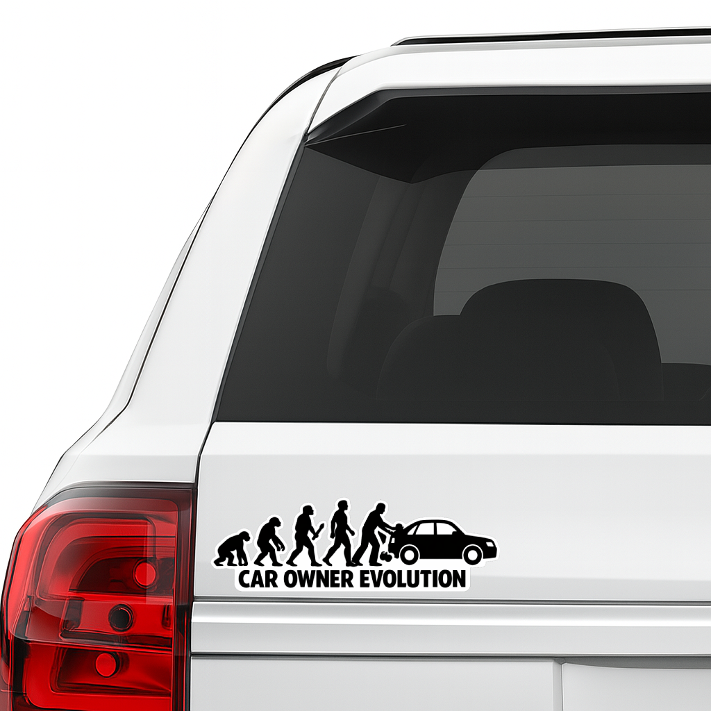 Smeeps Car Owner Evolution Sticker – 12.7 × 4.07 cm (5 × 1.6 Inch) Waterproof Vinyl Car Decal | Funny Car Enthusiast Sticker | UV Resistant | Pack of 1