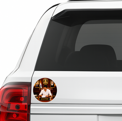 Thalapathy Vijay “Mudhalvar” Round Sticker – 10.16 × 10.16 cm (4 × 4 Inch) Waterproof UV Resistant Vinyl Car & Bike Sticker for Car, Helmet, Laptop & Rear Glass | Premium Political Fan Art Decal Pack of 1