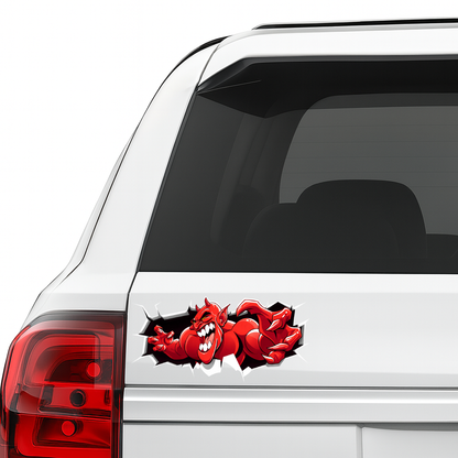 Smeeps Red Devil Sticker – 11.43 × 5.59 cm (4.5 × 2.2 Inch) Premium Vinyl Decal | Angry Demon Cartoon Breakout Design | Waterproof UV Resistant Wash Proof | Pack of 1