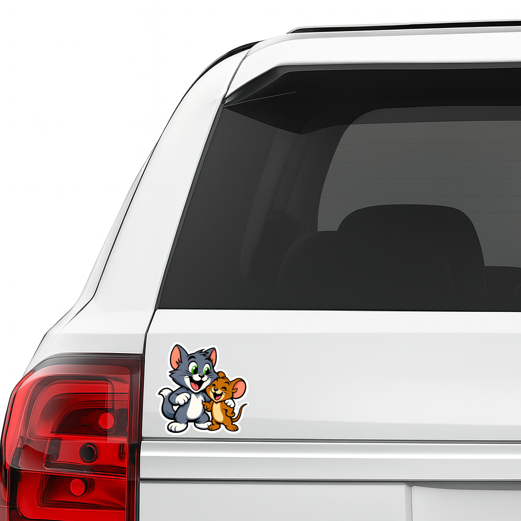 Smeeps Tom and Jerry Friendship Sticker – 10.16 × 9.15 cm (4 × 3.6 Inch) Waterproof Vinyl Cartoon Sticker for Car, Bike, Laptop & Helmet | UV Resistant | Pack of 1