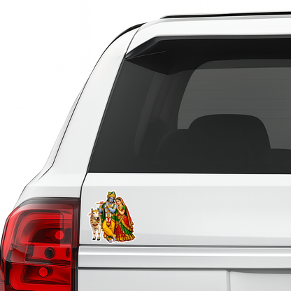 Smeeps Radha Krishna Vinyl Sticker – 11.43 × 10.42 cm (4.5 × 4.1 Inch) Waterproof Devotional Car Sticker | UV Resistant Radha Krishna Cow Decal for Car, Bike, Laptop & Wall | Pack of 1
