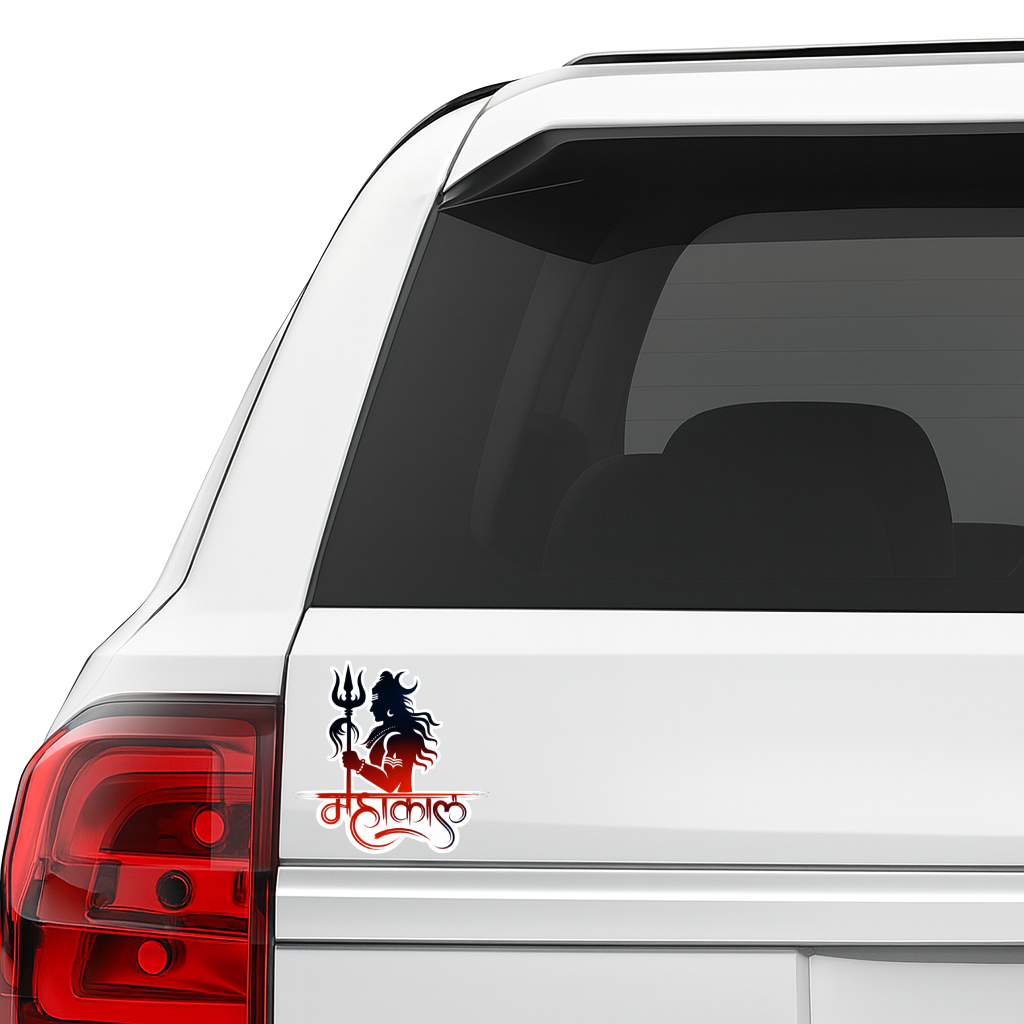 Smeeps Mahakal Shiva Vinyl Sticker – 11.43 × 11.18 cm (4.5 × 4.4 Inch) Waterproof Bike & Car Decal | Trishul Mahadev Design | UV Resistant Wash Proof | Pack of 1