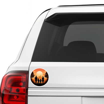 Smeeps Family Sunset City Vinyl Sticker – 10.42 × 10.42 cm (4.1 × 4.1 Inch) Waterproof Family Car Sticker for Rear Windshield & Car Body | UV Resistant | Wash Proof | Pack of 1