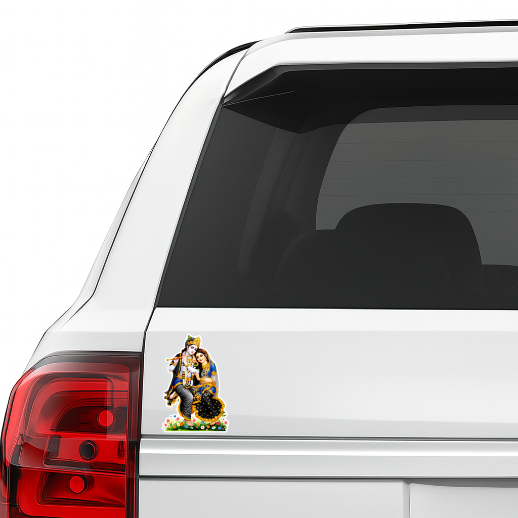 Smeeps Radha Krishna Vinyl Sticker – 7.62 × 11.43 cm (3 × 4.5 Inch) Premium Waterproof Devotional Decal | Krishna Playing Flute with Radha Design | UV Resistant Wash Proof | Pack of 1
