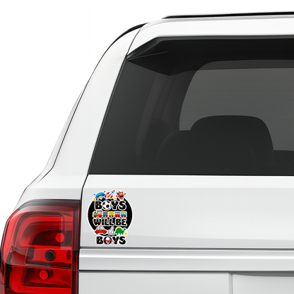 Smeeps “Boys Will Be Boys” Vinyl Sticker – 11.69 × 9.66 cm (4.6 × 3.8 Inch) Waterproof Kids Fun Sticker | Cartoon Vehicle Theme Decal | UV Resistant Wash Proof | Pack of 1